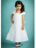 A-line Straight Neck Rosette Ankle Length Flower Girl Dress With Beaded Sash